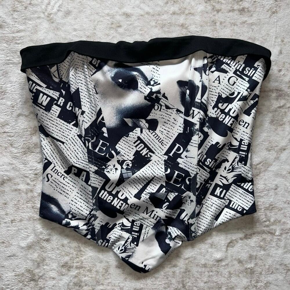 Newspaper Print strapless Corset tube Top